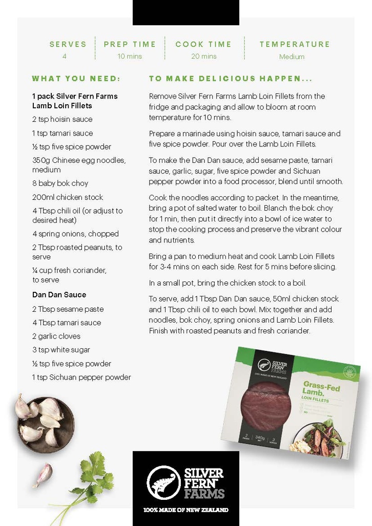 Recipe Cards - Delicious is Lamb- Loin Fillets with Dan Dan Noodles- Pack of 10