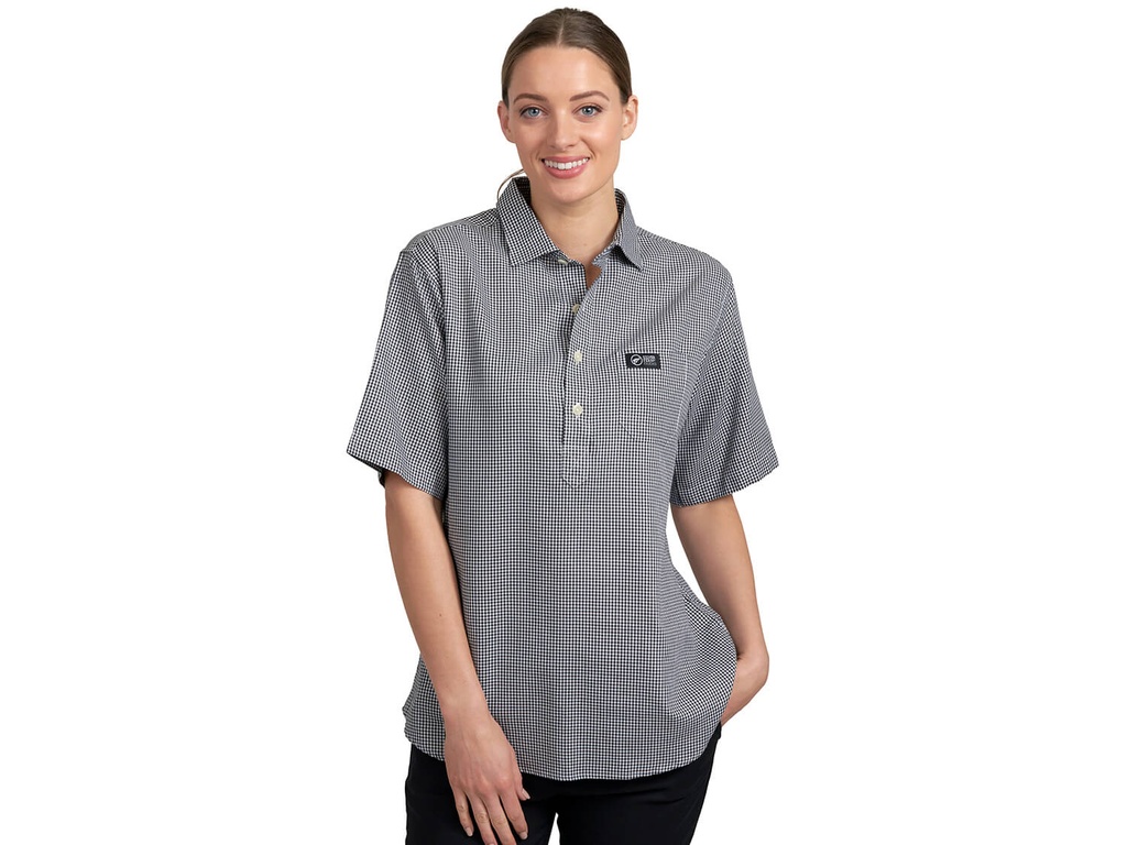 Aertex Shirt Check 100% cotton 1/2 button short sleeve- Fitted