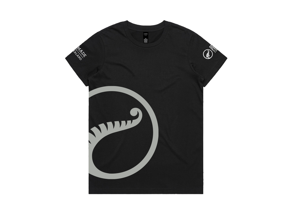Black Cotton Fern Design Shirt-Straight Hem