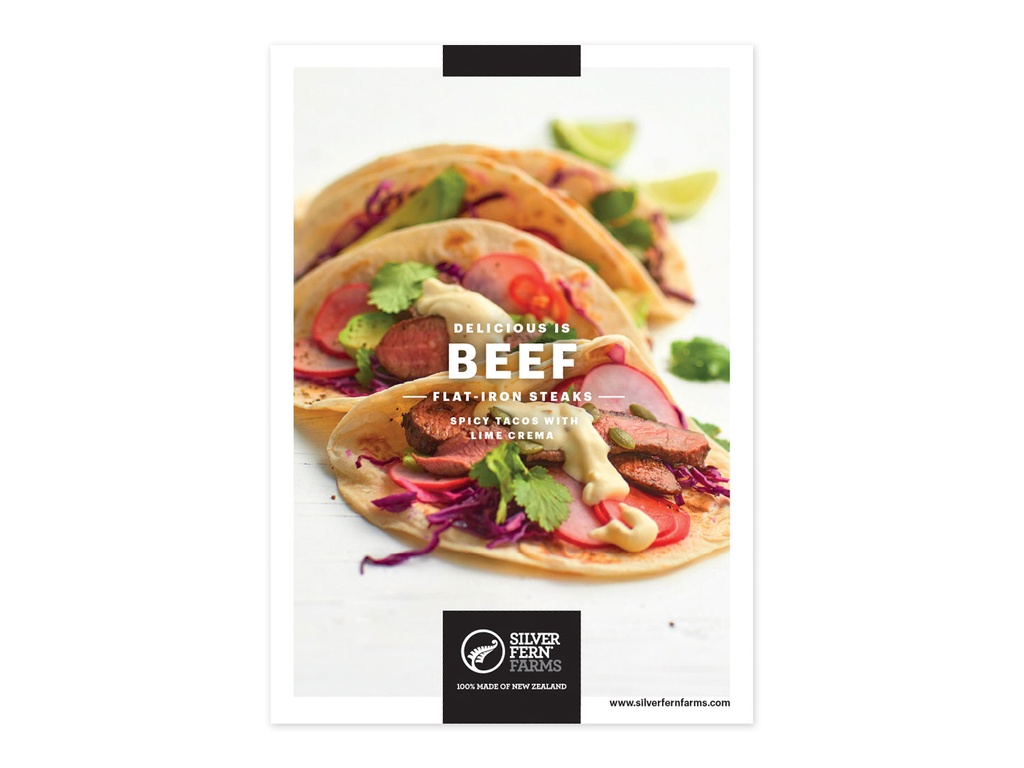 Recipe Cards - Delicious is Beef - Flat Iron Steaks - Spicy Tacos With Lime Crema - Pack of 10