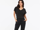 Short Sleeve V-Neck Top - Black
